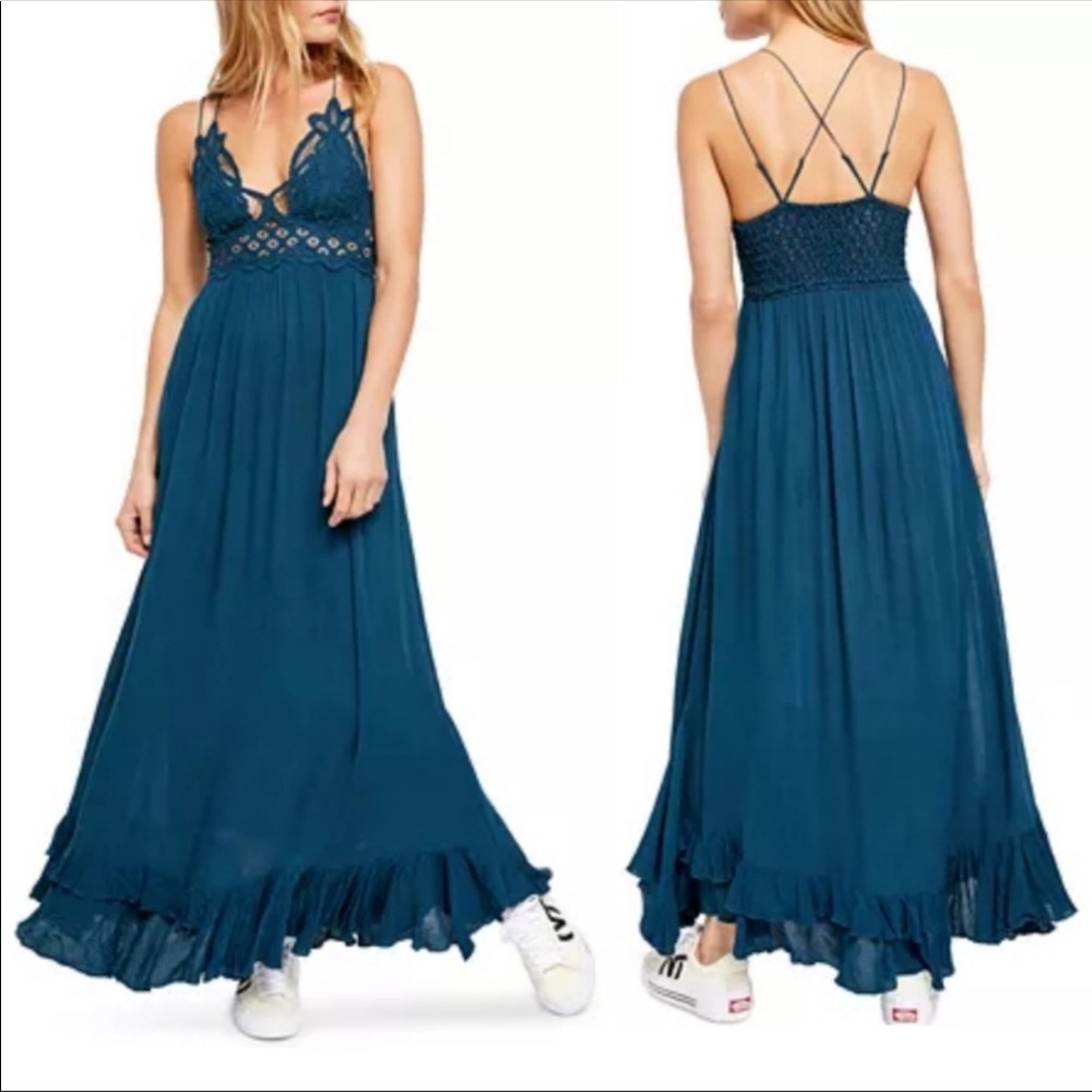 free people adella maxi turquoise dress in size M